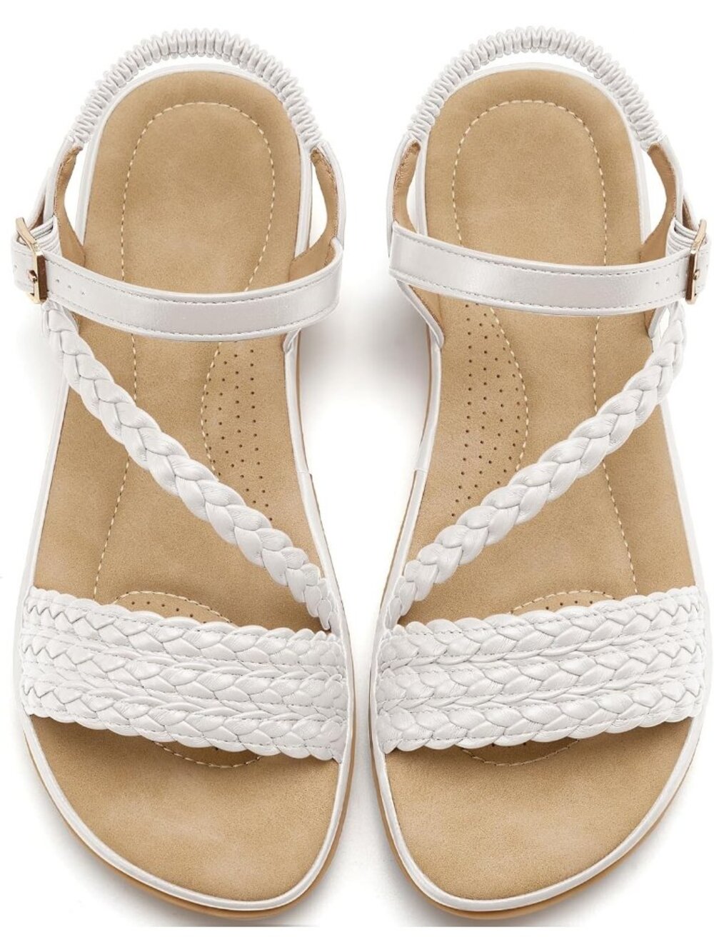 Women's White Summer Comfortable Strappy Flats Casual Walking Beach Sandals